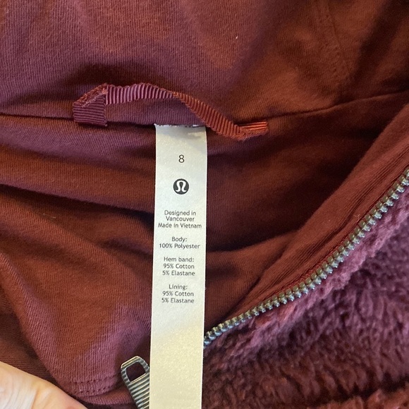 Lululemon- Burgundy Sherpa Hooded 1/4 Zip Pullover Jacket - Picture 2 of 5